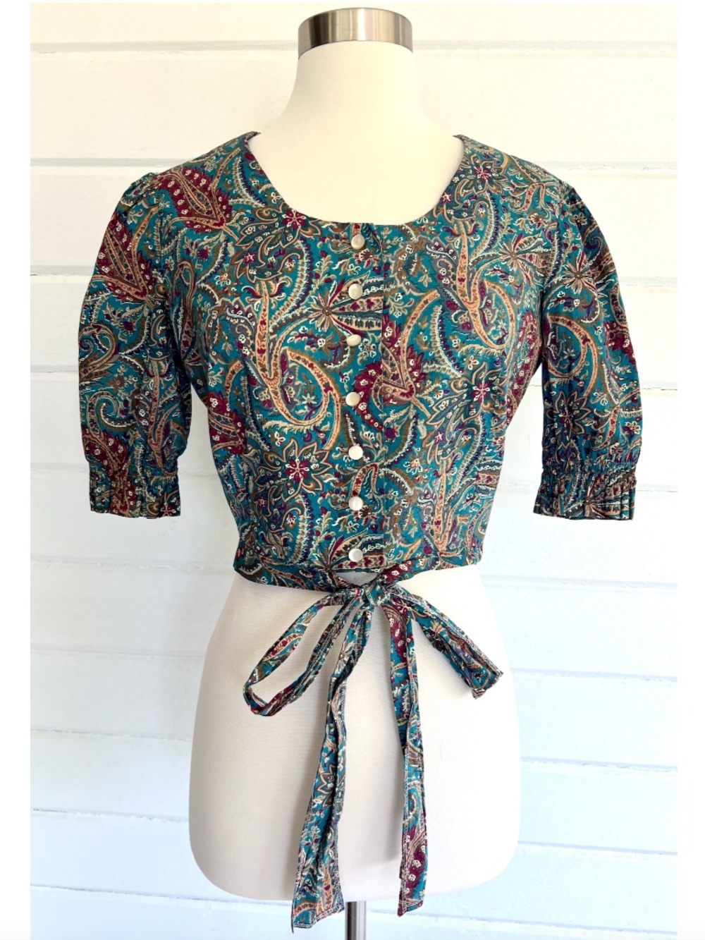 Vintage LIBERTY OF LONDON Button Blouse with Tie Waist - 42/M